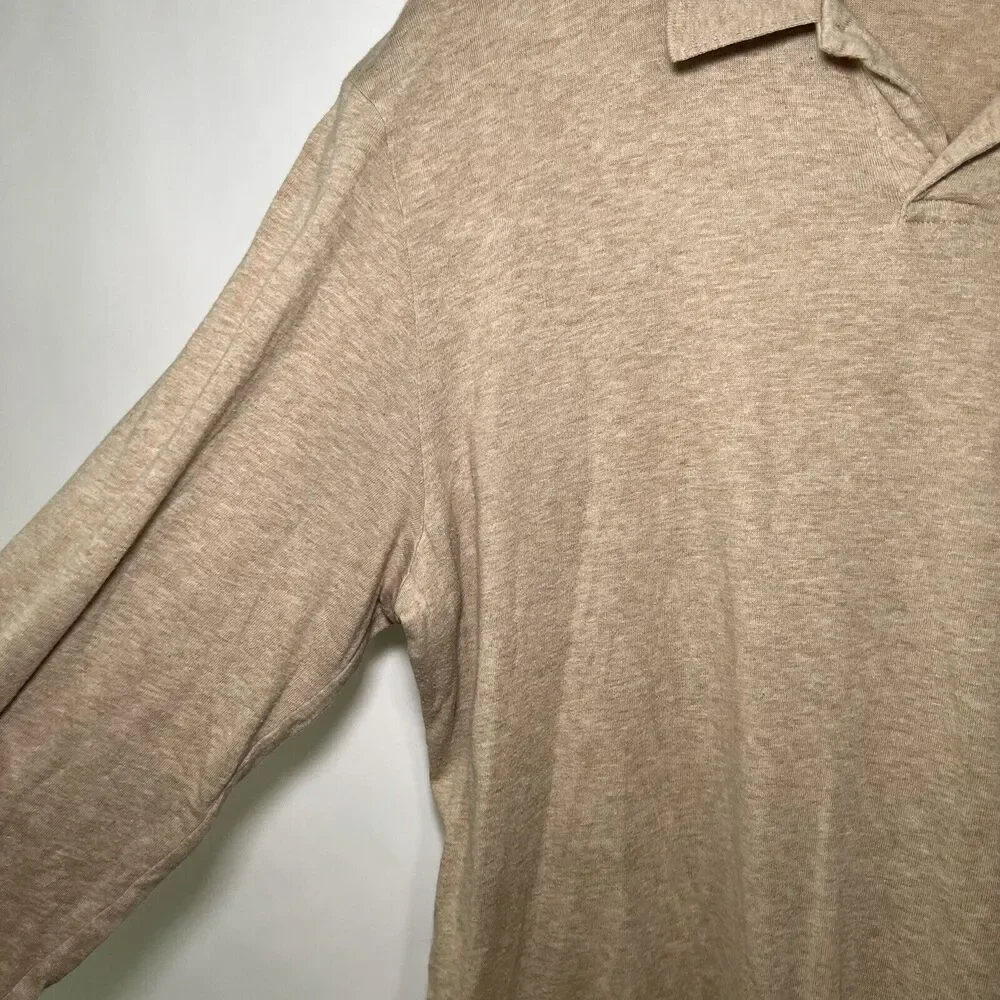 Vintage Polo Ralph Lauren Long Sleeve Polo Shirt Mens Size XL Beige Gray Pony